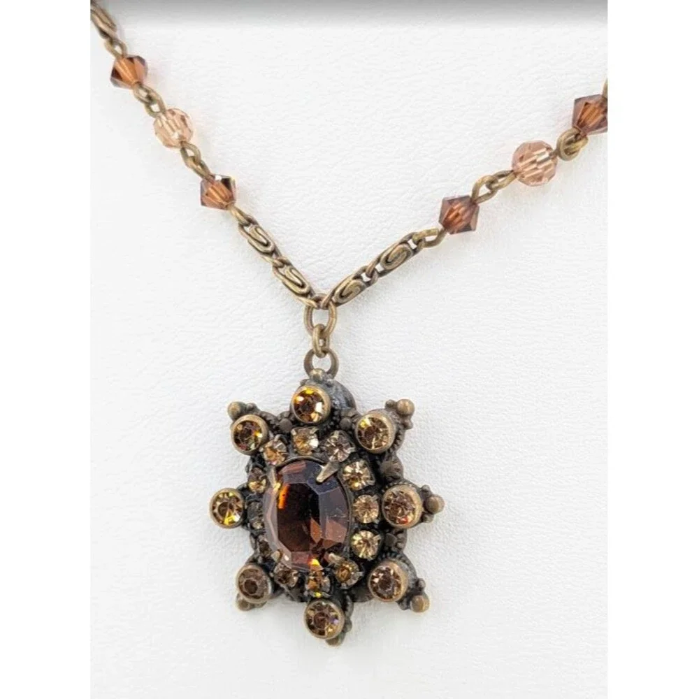 Liz Palacios Amber Crystal Necklace Earrings Set Gold Tone Signed 16 Inch Glam